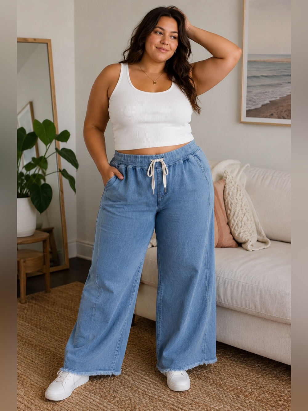 Aerie Soft Landing Wide Leg Trousers XXL NWT Chambray Lounge Pants Summer Beach